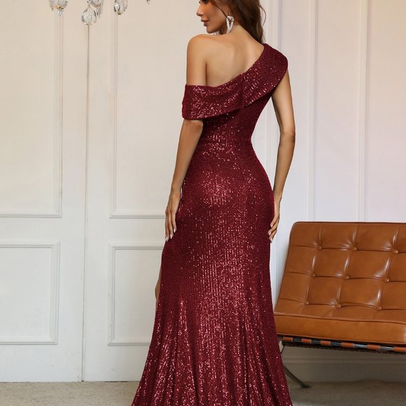 Red Wide Neck Wrap Hem Dress main image 0